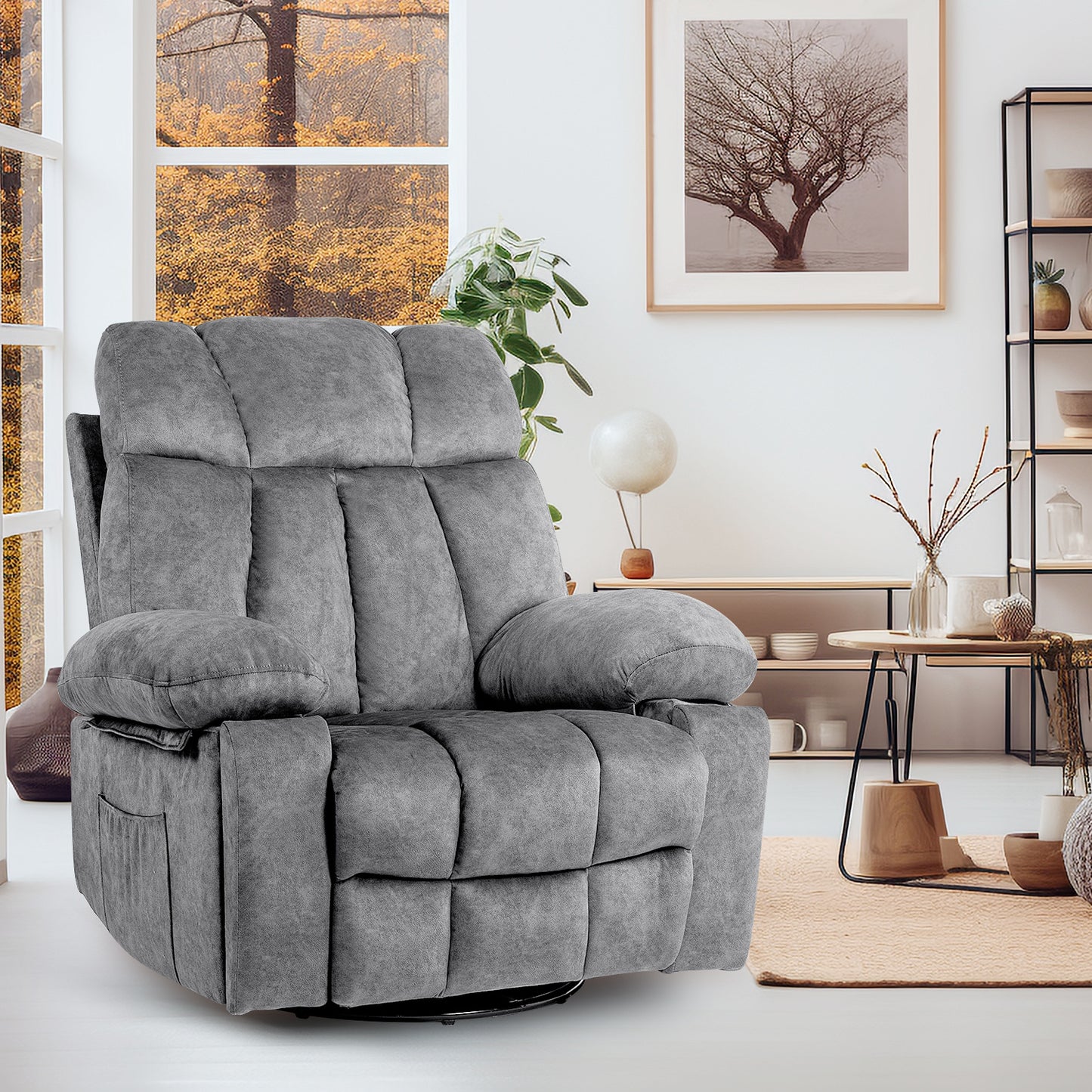 Massage Swivel Rocking Chair, Living Room Massage Chair With Vibration Massage And Heating, Ergonomic Recliner, USB Charging Port