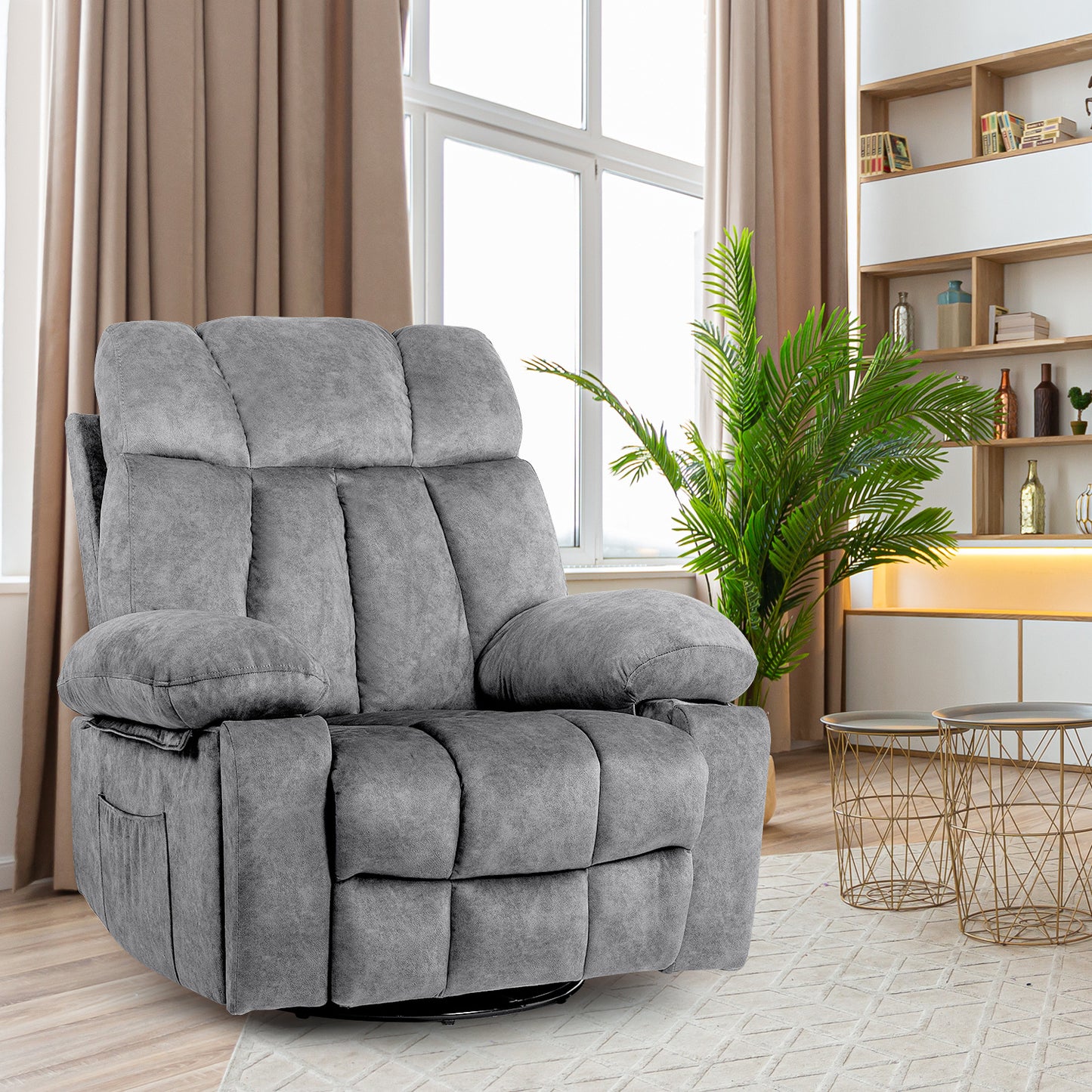 Massage Swivel Rocking Chair, Living Room Massage Chair With Vibration Massage And Heating, Ergonomic Recliner, USB Charging Port